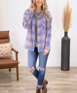 Lime N Chili Royal Blue And Peach Plaid Shacket