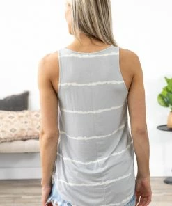 Zenana Light Grey And White Stripe Tank