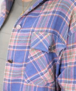 Lime N Chili Royal Blue And Peach Plaid Shacket