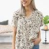 ADORA Beige And Black V-Neck Animal Print Top Tops