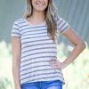 Hailey And Co Beige And Grey Stripe Short Sleeve Top Tops 1 Hailey And Co Beige And Grey Stripe Short Sleeve Top Tops
