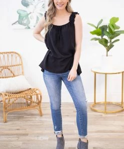 Jodifl Black Ruffle Strap Tank