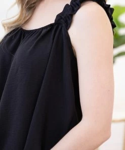 Jodifl Black Ruffle Strap Tank