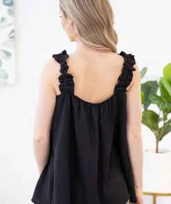 Jodifl Black Ruffle Strap Tank