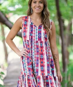 Haptics Red And Aqua Aztec Print Babydoll Dress Dresses