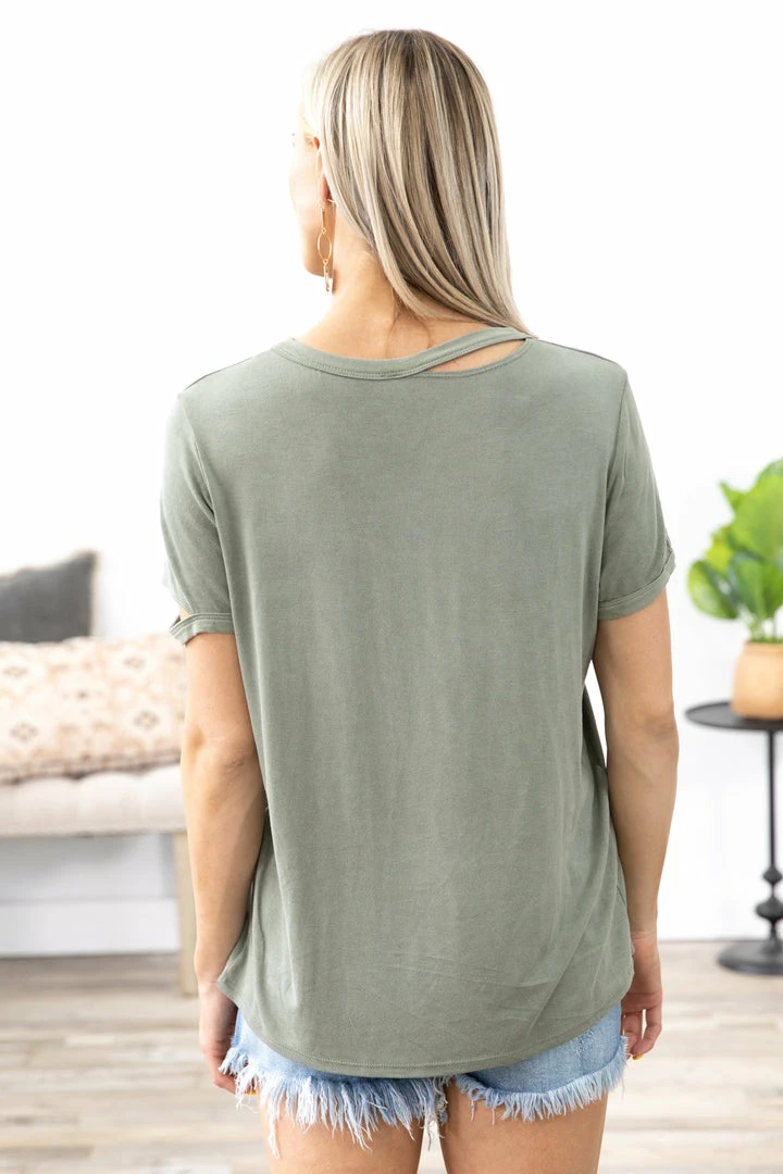 Vanilla Bay Olive Top With Cutout Details 4 Vanilla Bay Olive Top With Cutout Details