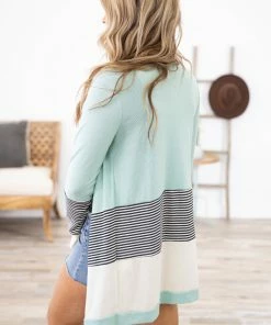 Lovely Melody Mint Colorblock Waterfall Front Cardigan