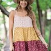 Staccato Dresses Wine And Mustard Ditsy Floral Colorblock Dress