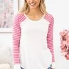 Orange Farm Mauve And White Stripe Sleeve Top LONG SLEEVES