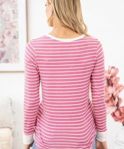 Orange Farm Mauve And White Stripe Sleeve Top LONG SLEEVES