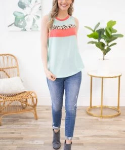 Heyson TANK TOPS Mint And Coral Animal Print Tank 8 Heyson TANK TOPS Mint And Coral Animal Print Tank