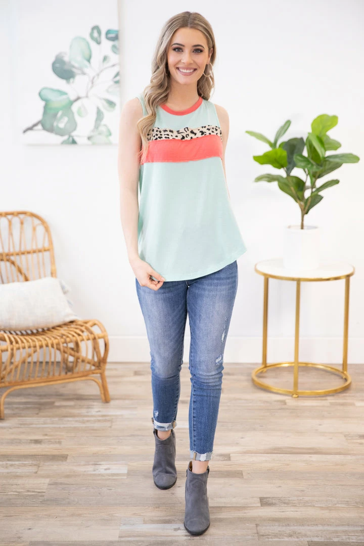 Heyson TANK TOPS Mint And Coral Animal Print Tank 4 Heyson TANK TOPS Mint And Coral Animal Print Tank