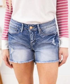 Bottoms YMI Medium Wash Fray Hem Missy Fit Shorts