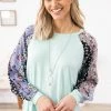 Kori America Tops Mint And Blue Multicolor Floral Print Sleeve Top