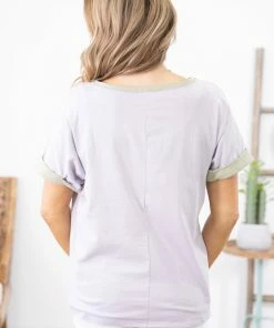BIBI Light Grey And Sage Colorblock Top With Pocket