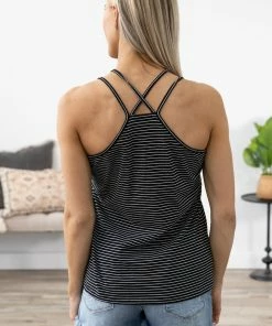 Doe & Rae Black And White Stripe Tank With Cutouts