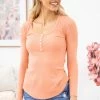7th Ray LONG SLEEVES Salmon Reverse Stitch Long Sleeve Top