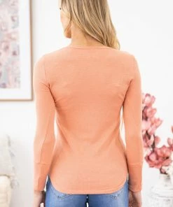 7th Ray LONG SLEEVES Salmon Reverse Stitch Long Sleeve Top