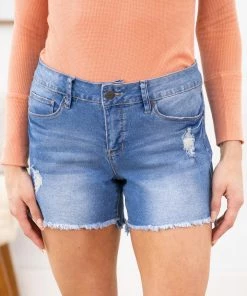 YMI Light Wash Fray Hem Missy Fit Shorts
