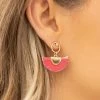 CNC NEW YORK CORP Pink Leather Fan Stud Earrings With Gold Hoop Accessories