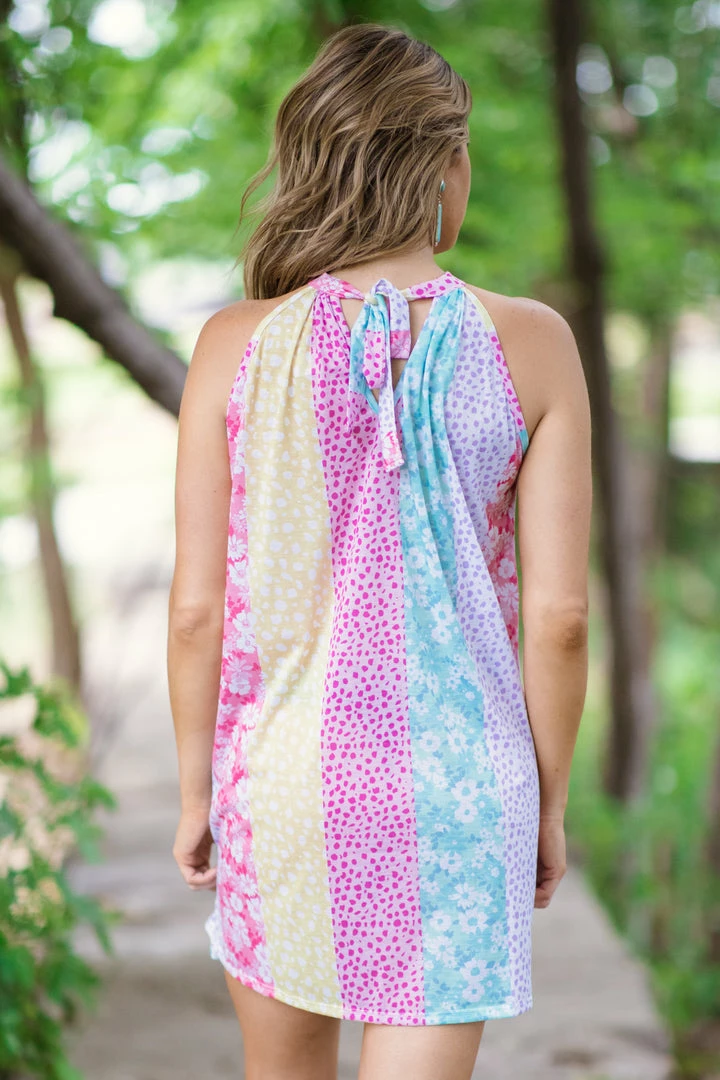 Macaron Dresses Pink And Aqua Floral Colorblock Halter Dress 6 Macaron Dresses Pink And Aqua Floral Colorblock Halter Dress