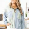 Hopely Tops Baby Blue And Mint Colorblock Collared Top 2 Hopely Tops Baby Blue And Mint Colorblock Collared Top