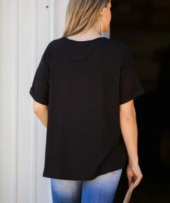 Cherish Tops Black Drop Shoulder Thermal Knit Top