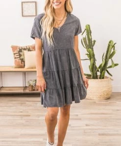 Gilli Dresses Graphite Acid Wash Tiered Skirt Dress 7 Gilli Dresses Graphite Acid Wash Tiered Skirt Dress