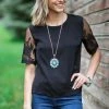 Kentce Black Mesh Lace Sleeve Top