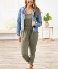 Ambiance Sage Drawstring Waist Jumpsuit