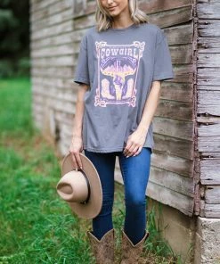 Sweet Claire Graphite And Yellow Cowgirl Graphic Tee Tops