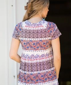 Hailey And Co Cornflower Multicolor Paisley Boho Top Tops