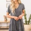 Gilli Dresses Graphite Acid Wash Tiered Skirt Dress