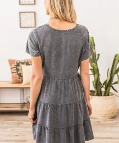 Gilli Dresses Graphite Acid Wash Tiered Skirt Dress 9 Gilli Dresses Graphite Acid Wash Tiered Skirt Dress