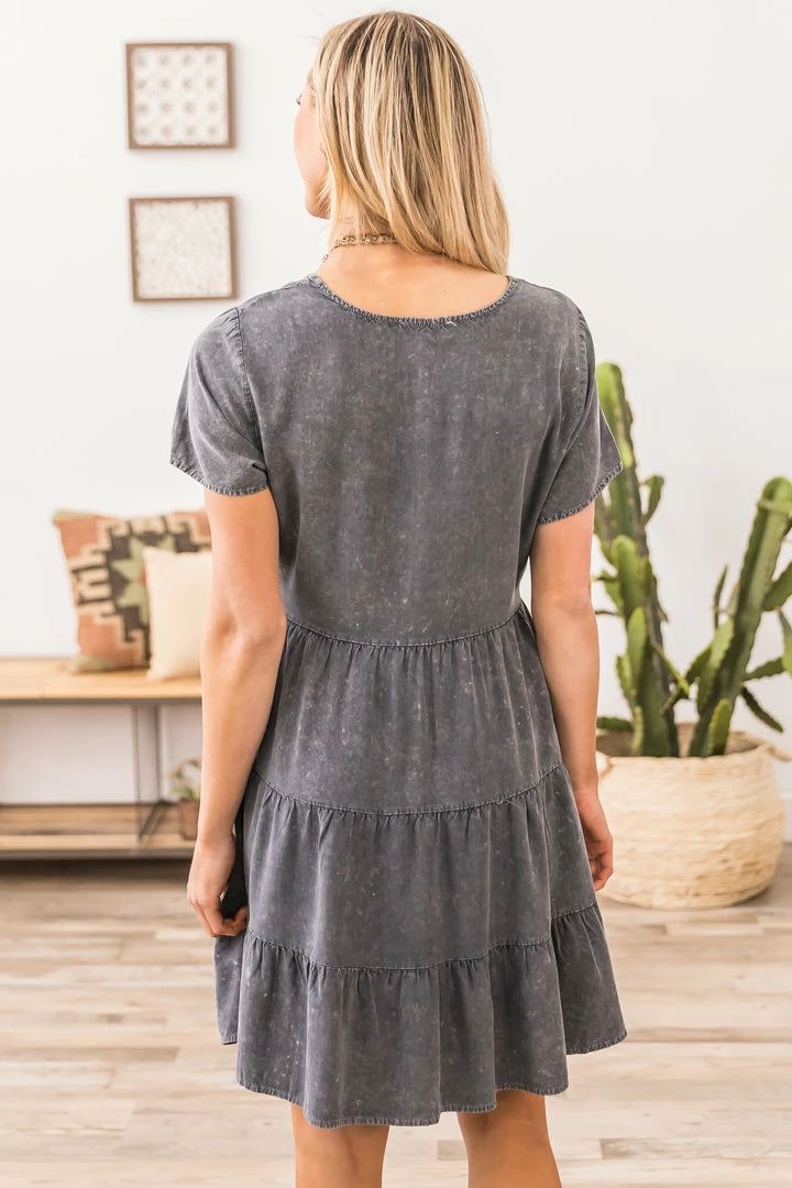 Gilli Dresses Graphite Acid Wash Tiered Skirt Dress 6 Gilli Dresses Graphite Acid Wash Tiered Skirt Dress