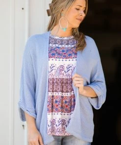 Staccato Pastel Blue Lightweight Waffle Knit Cardigan CARDIGANS