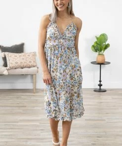 HyFve Off White Multicolor Floral Ruffle Trim Dress Dresses