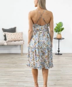 HyFve Off White Multicolor Floral Ruffle Trim Dress Dresses