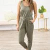Ambiance Sage Drawstring Waist Jumpsuit