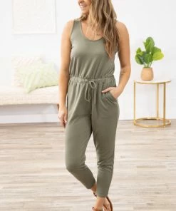 Ambiance Sage Drawstring Waist Jumpsuit