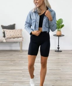 Denim BLVD Black Bike Short And Bra Set
