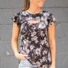 Heimish White And Black Floral Flutter Sleeve Top 2 Heimish White And Black Floral Flutter Sleeve Top