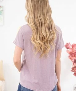 Hailey And Co SHORT SLEEVES Lavender And Yellow Tie Front Chevron Top