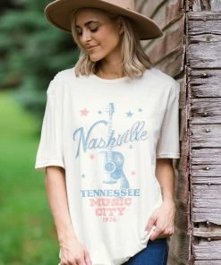 Sweet Claire Tops Ivory Nashville Music City Graphic Tee