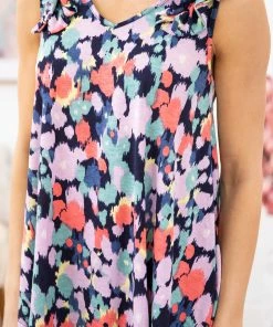 Beeson River Navy Multicolor Abstract Dot Print Tank