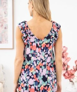 Beeson River Navy Multicolor Abstract Dot Print Tank