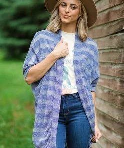 Acting Pro Dusty Blue Heathered Stripe Cardigan