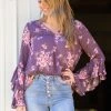ODDI Mauve Floral Print Surplice Front Top