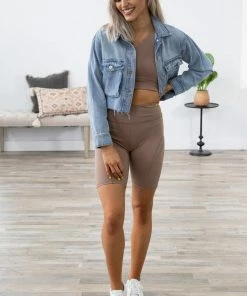 Denim BLVD Mocha Bike Short And Bra Set Bottoms