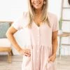 Lovely Melody Blush Button Up Drop Waist Dress With Pockets Dresses 2 Lovely Melody Blush Button Up Drop Waist Dress With Pockets Dresses